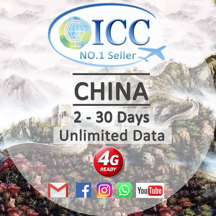 ICC SIM Card - China mainland,HK,Macau 2-30 Days Unlimited Data - China Mobile/Daily Plan can top up reuse