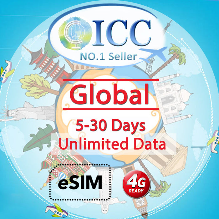 ICC eSIM - Global 1-30 Days Unlimited Data (24/7 auto deliver eSIM)