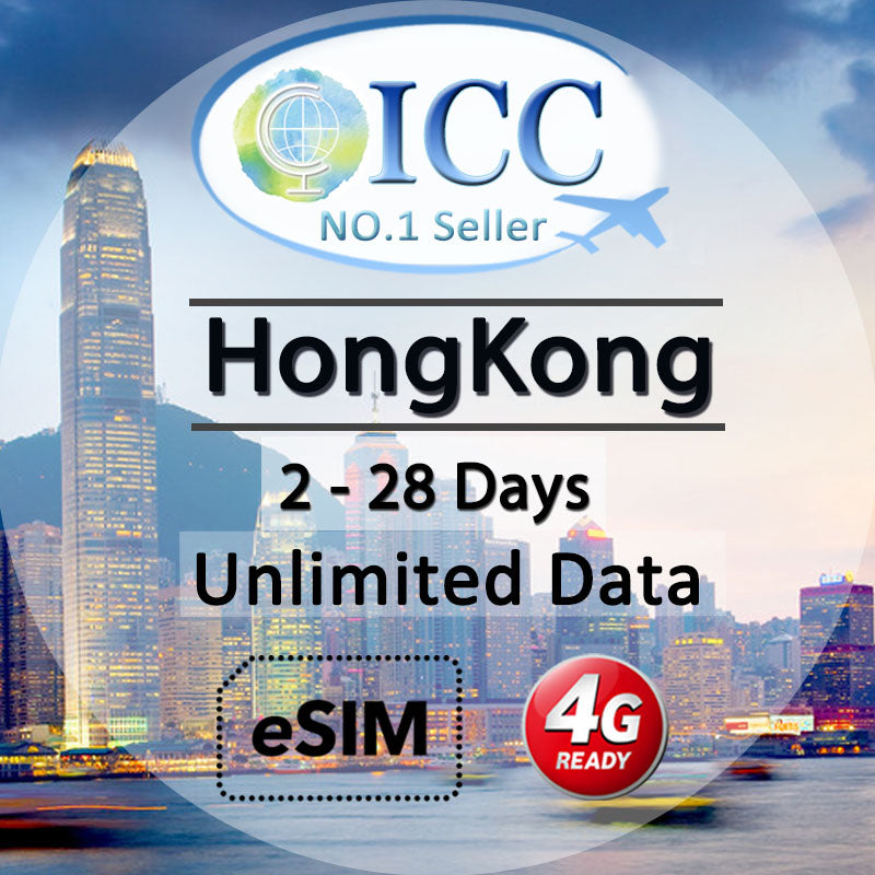 ICC eSIM - HongKong (HK) 1-28 Days Unlimited Data (24/7 auto deliver eSIM )
