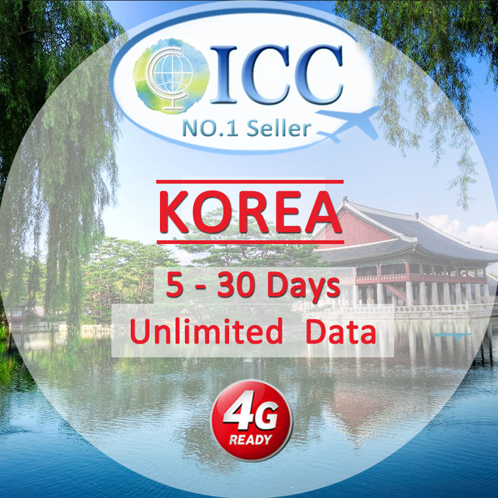 ICC SIM Card - Korea 5-30 Days 5GB/10GB/15GB/20GB/25GB/30GB + Unlimited Data - KT
