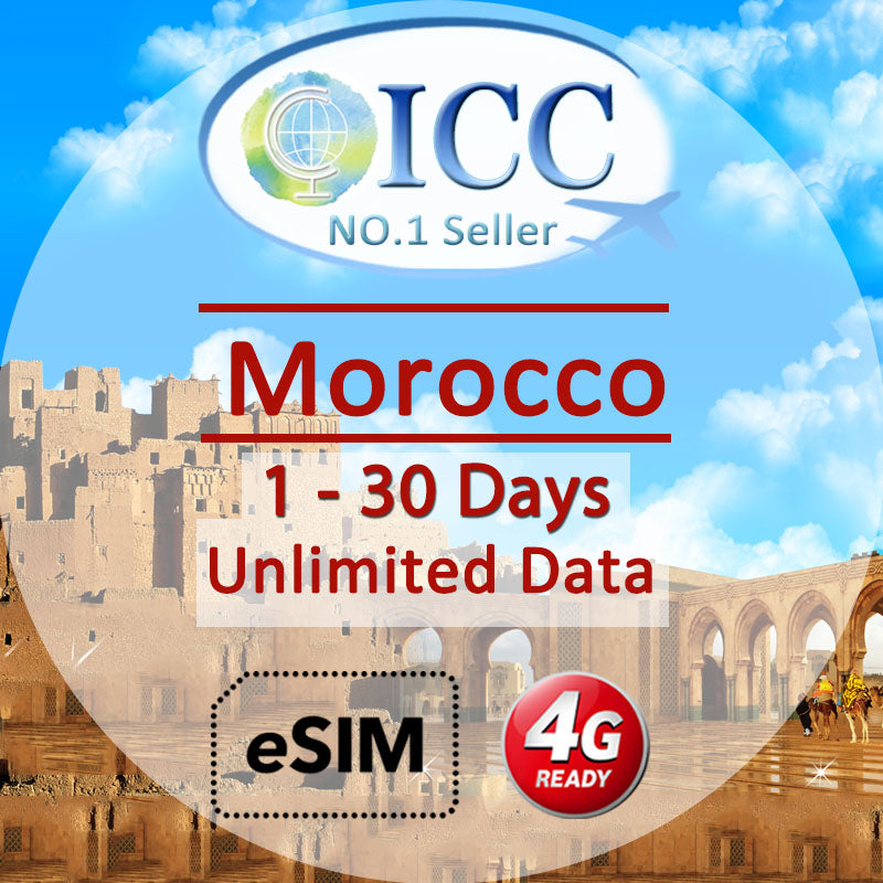 ICC eSIM - Morocco 1-30 Days Unlimited Data (24/7 auto deliver eSIM )