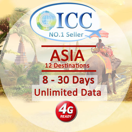 ICC SIM Card - Asia 8-30 Days Unlimited Data