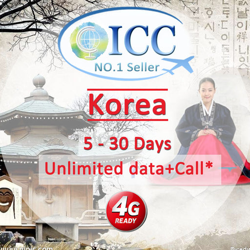 ICC SIM Card - Korea 8-30 Days Unlimited Data + Call* - SKT Telecom