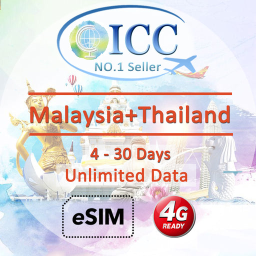 ICC eSIM - Malaysia & Thailand 4-30 Days Unlimited Data (24/7 auto deliver eSIM )
