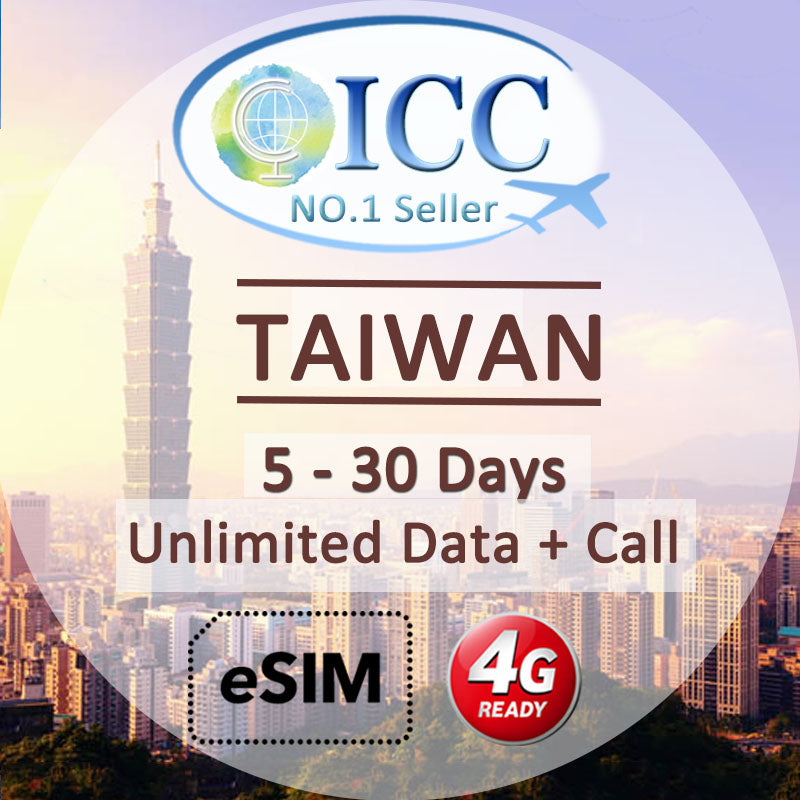 ICC eSIM - Taiwan 5-30 Days Unlimited Data + Call* (24/7 auto deliver eSIM )