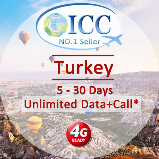 ICC SIM Card - Turkey 5-30 Days Data + Call* (Daily plan can top up reuse)