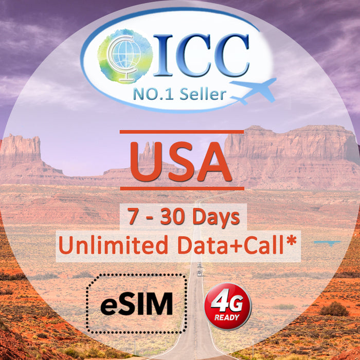 ICC eSIM - USA 7-30 Days Unlimited Data + Call* (24/7 auto deliver eSIM )